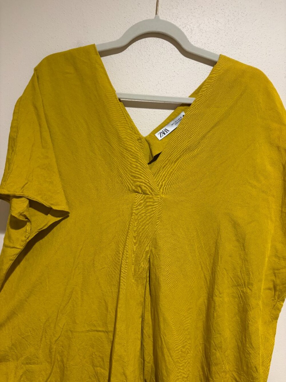 Zara Yellow Linen Blend Kaftan Caftan Midi Dress V Neck Short Sleeve - Picture 7 of 13